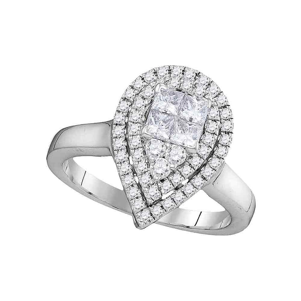 14kt White Gold Womens Princess Round Diamond Teardrop Bridal Wedding Engagement Ring 5/8 Cttw