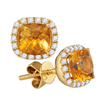 14kt Yellow Gold Womens Princess Natural Citrine Diamond Stud Earrings 1/4 Cttw