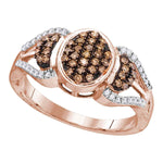 10kt Rose Gold Womens Round Cognac-brown Color Enhanced Diamond Oval Cluster Ring 1/3 Cttw