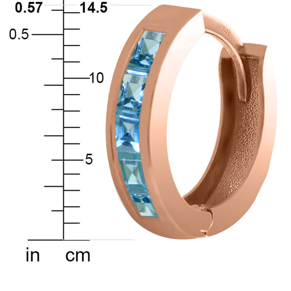 1.2 CTW 14K Solid Rose Gold Hoop Huggie Earrings Blue Topaz