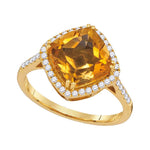 14kt Yellow Gold Womens Diagonal Cushion Citrine Solitaire Diamond Ring 2-3/4 Cttw