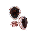 14kt Rose Gold Womens Pear Smoky Quartz Solitaire Stud Earrings 3-3/8 Cttw