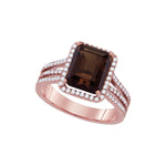 14kt Rose Gold Womens Emerald-cut Smoky Quartz Diamond Solitaire Ring 3-3/4 Cttw