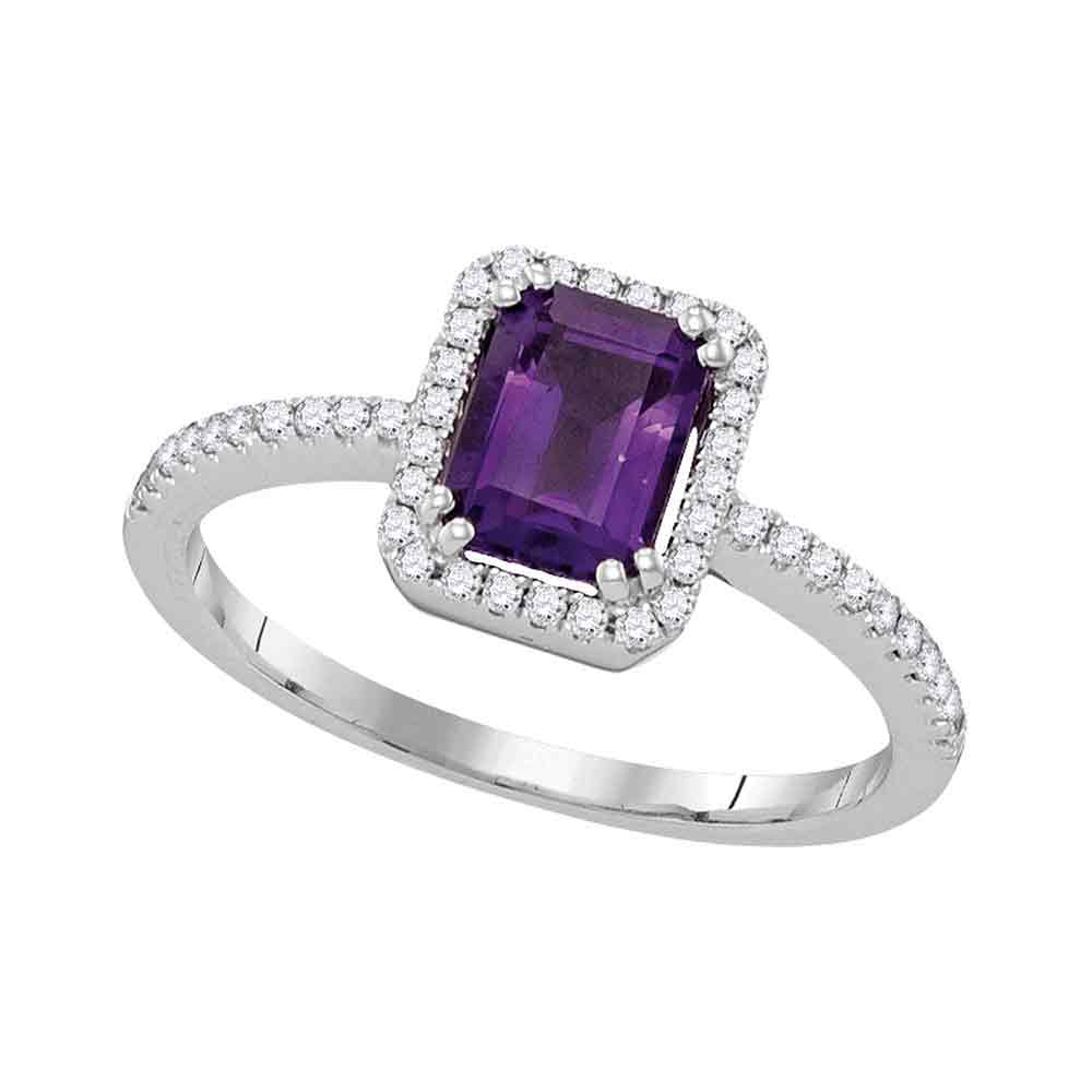 14kt White Gold Womens Emerald Amethyst Solitaire Diamond-accent Ring 1/5 Cttw