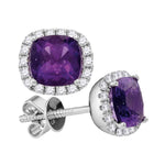 14kt White Gold Womens Princess Natural Amethyst Diamond Stud Earrings 2.00 Cttw