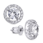 Women's Halo Style Stud Earrings Enhanced CZ 0.50 CT White Gold Plated
