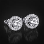 Women's Halo Style Stud Earrings Enhanced CZ 0.50 CT White Gold Plated