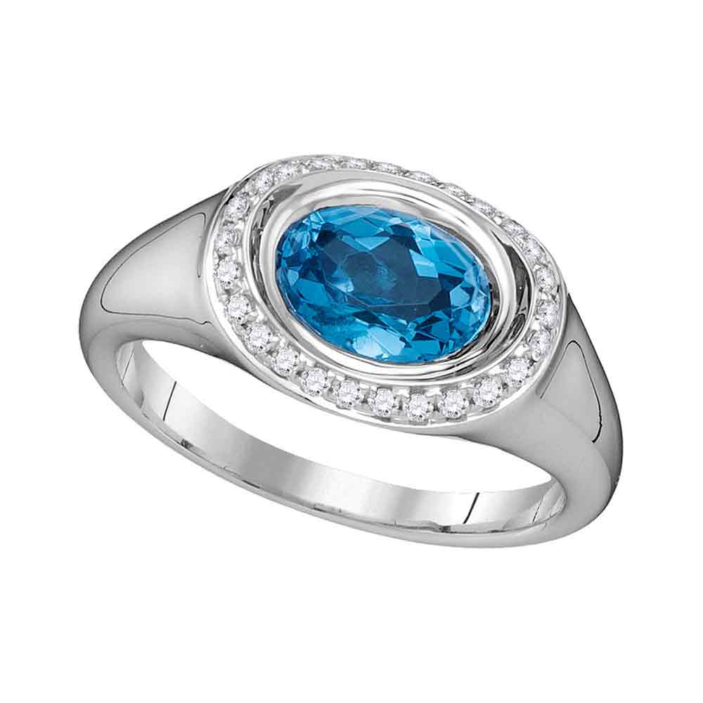 14kt White Gold Womens Oval Blue Topaz Solitaire Diamond Accent Ring 1-1/2 Cttw