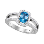 14kt White Gold Womens Oval Blue Topaz Solitaire Diamond-accent Ring 1-1/5 Cttw
