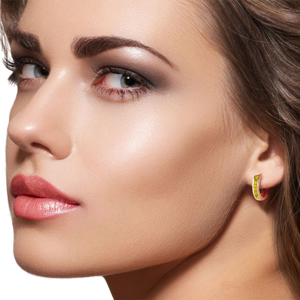 1 CTW 14K Solid Rose Gold Hoop Huggie Earrings Peridot