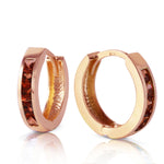 1.3 Carat 14K Solid Rose Gold Hoop Huggie Earrings Garnet