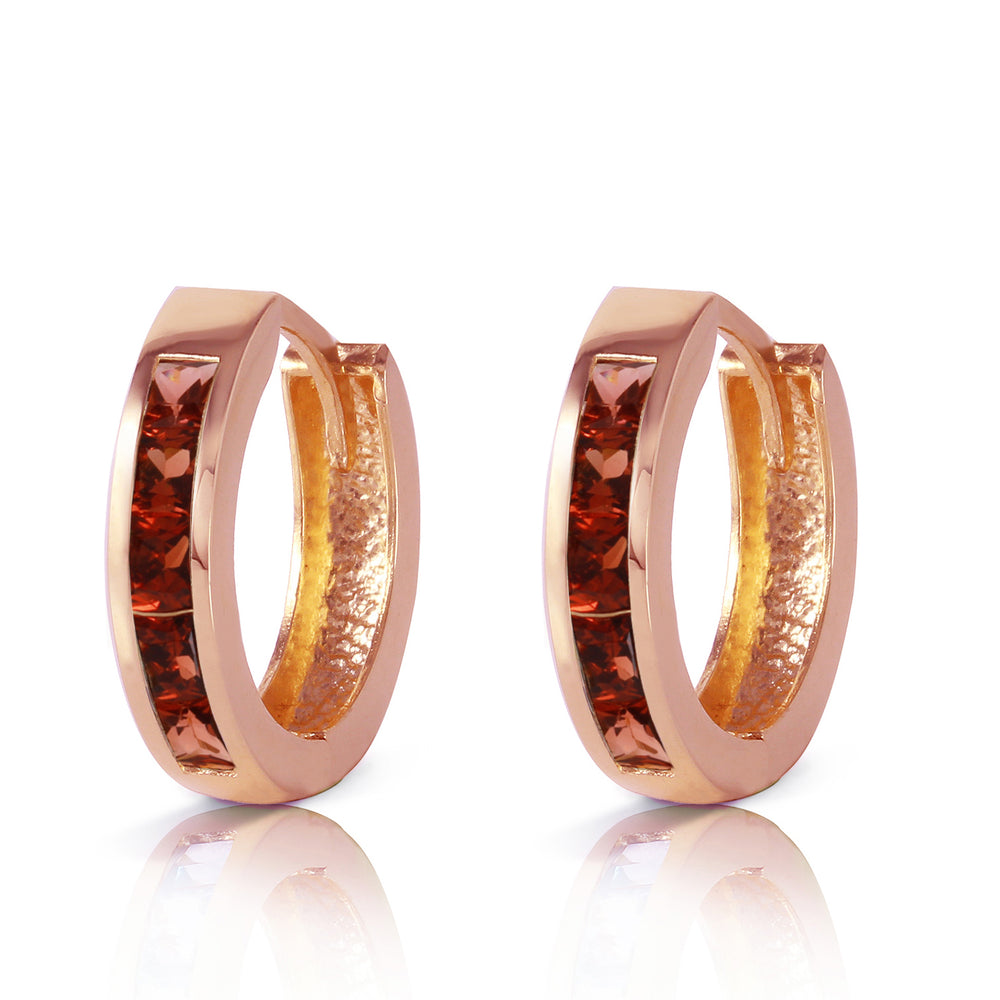 1.3 Carat 14K Solid Rose Gold Hoop Huggie Earrings Garnet