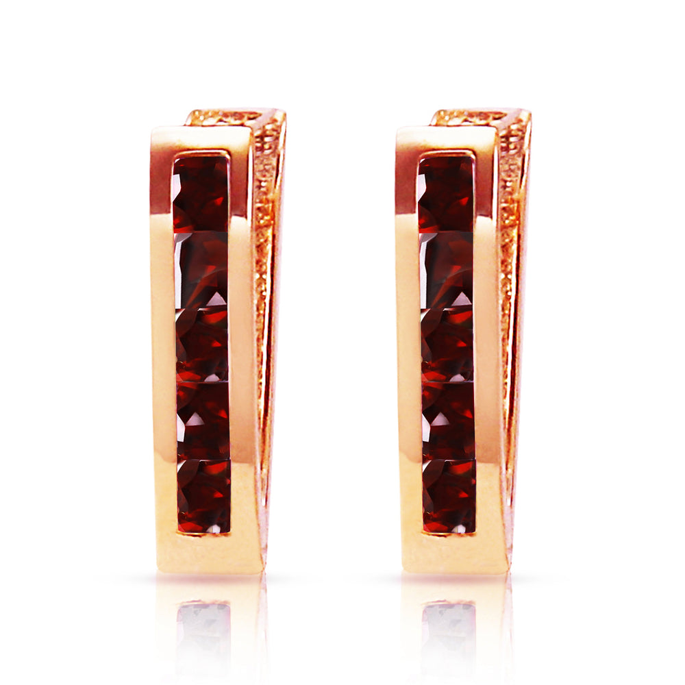 1.3 Carat 14K Solid Rose Gold Oval Huggie Earrings Garnet