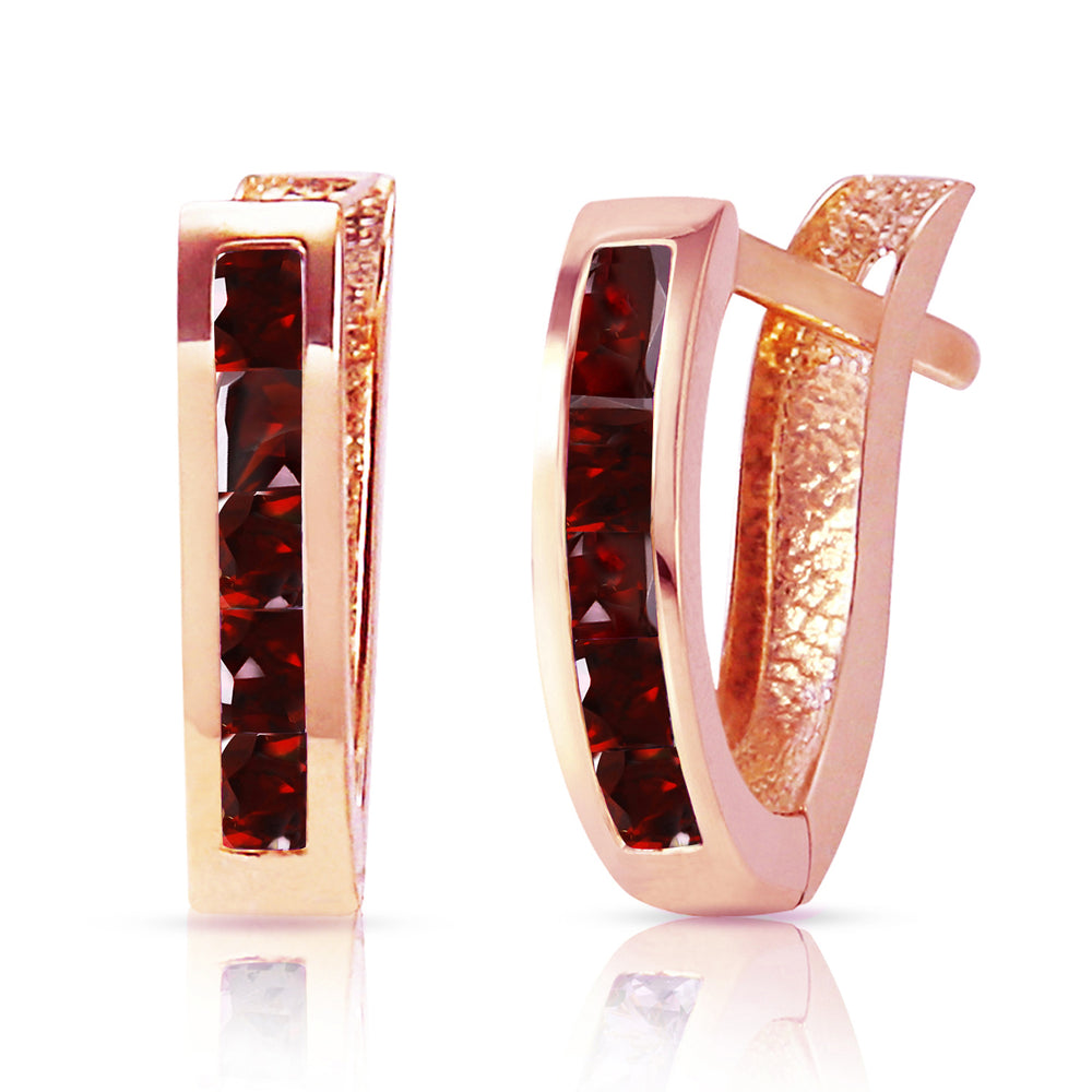 1.3 Carat 14K Solid Rose Gold Oval Huggie Earrings Garnet