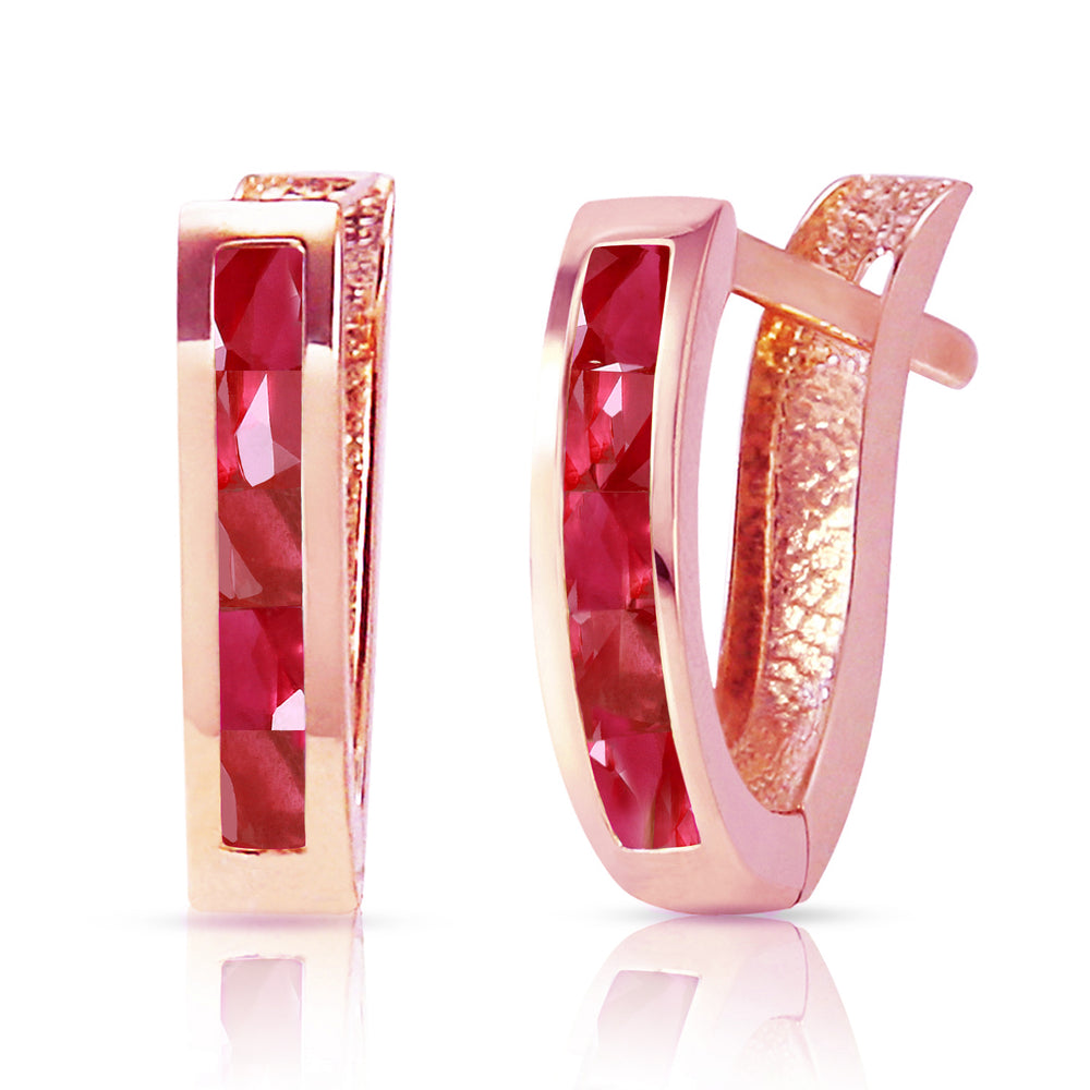 1.3 Carat 14K Solid Rose Gold Oval Huggie Earrings Ruby