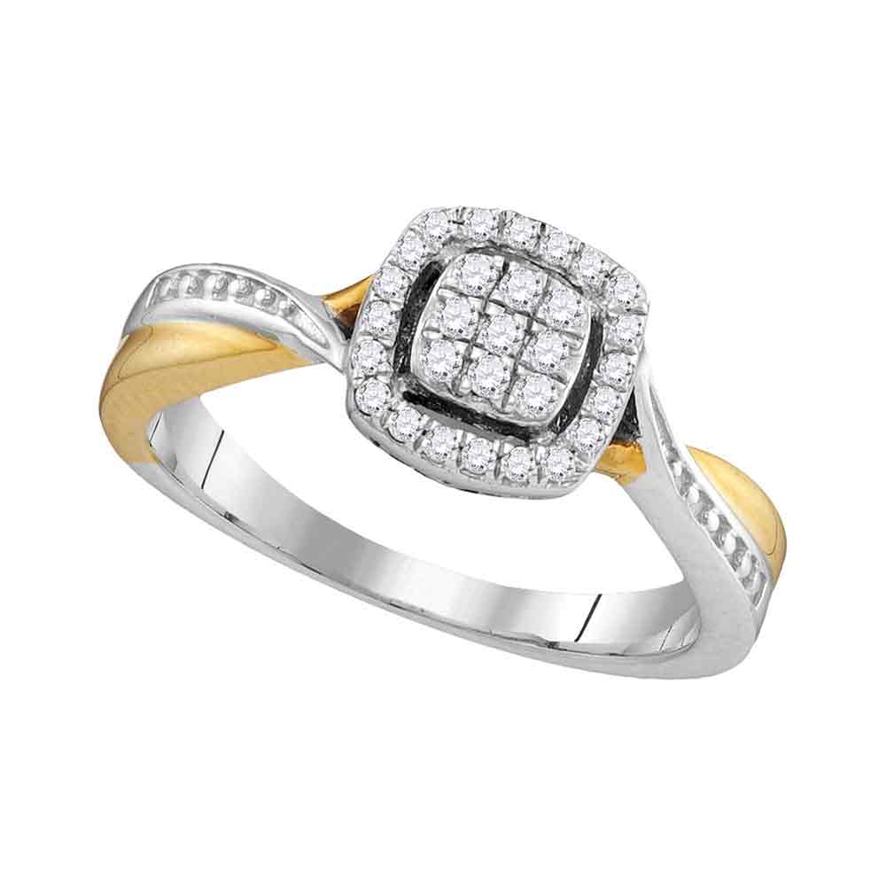 10kt Two-tone Gold Womens Round Diamond Square Cluster Bridal Wedding Engagement Ring 1/5 Cttw