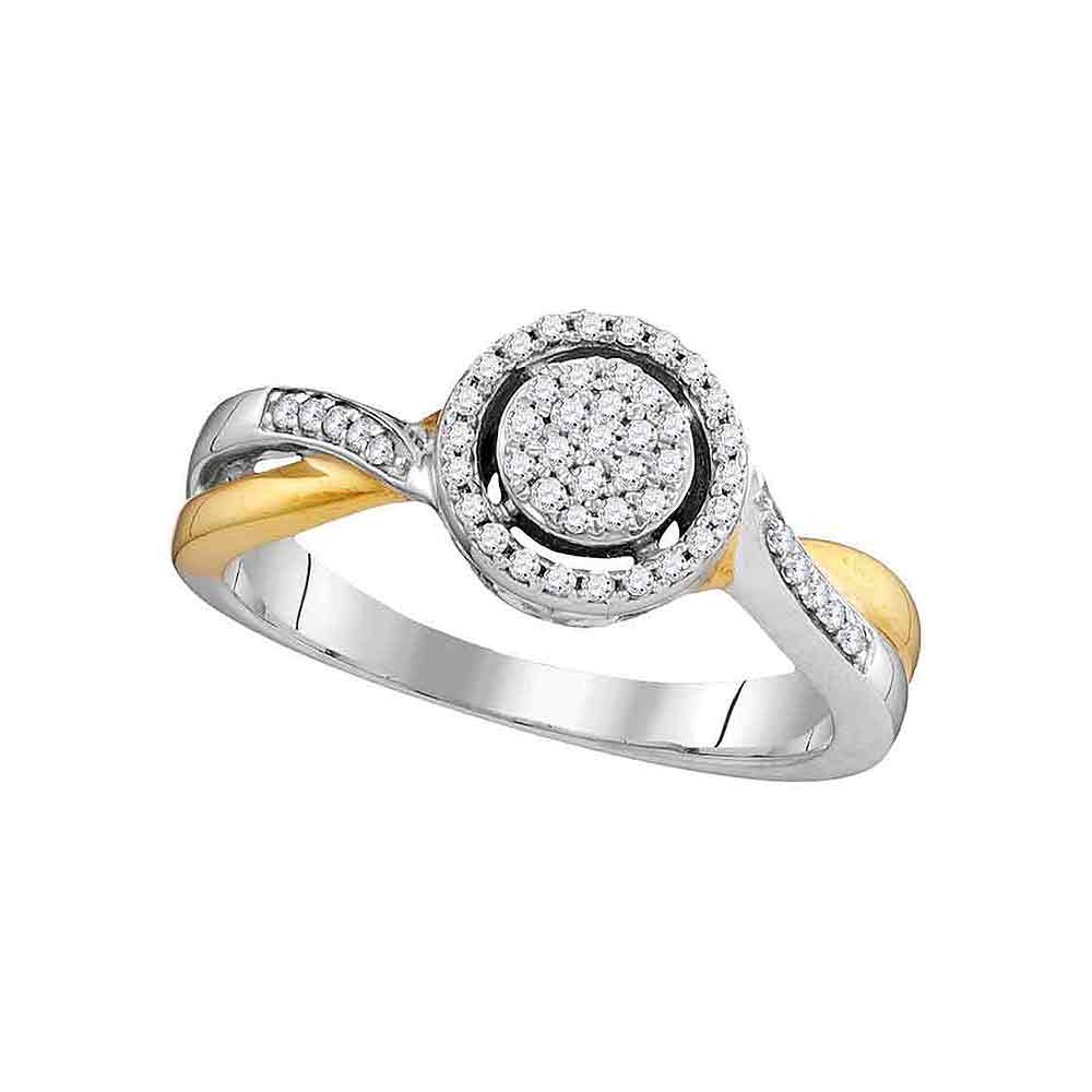 10kt Two-tone Gold Womens Round Diamond Circle Cluster Bridal Wedding Engagement Ring 1/5 Cttw