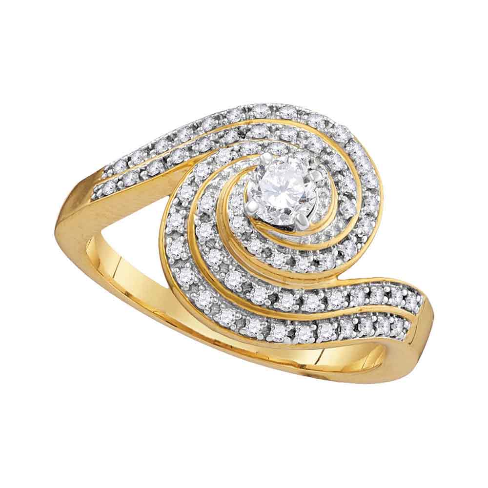 10kt Yellow Gold Womens Round Diamond Solitaire Swirl Bridal Wedding Engagement Ring 1/2 Cttw