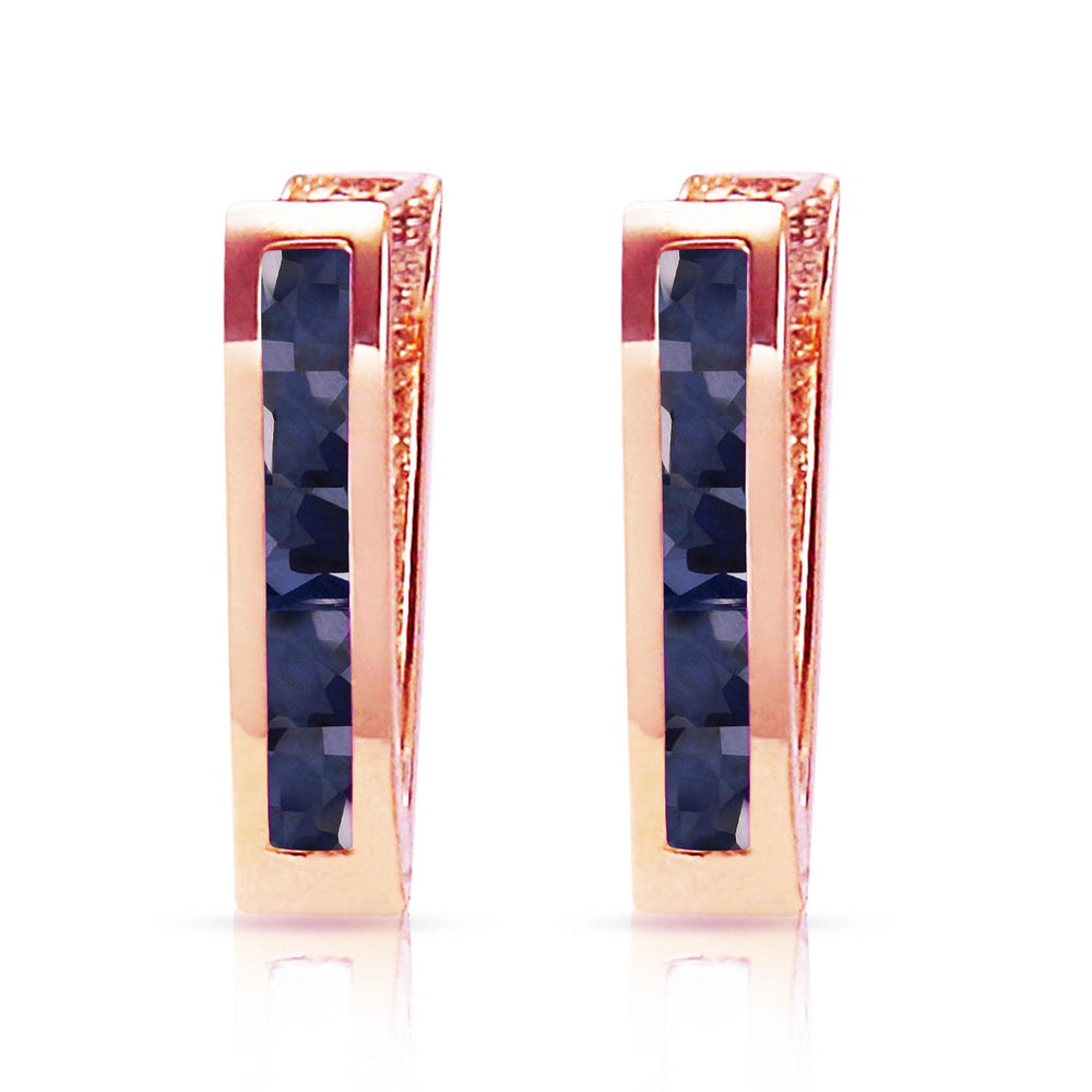 1.3 Carat 14K Solid Rose Gold Oval Huggie Earrings Sapphire