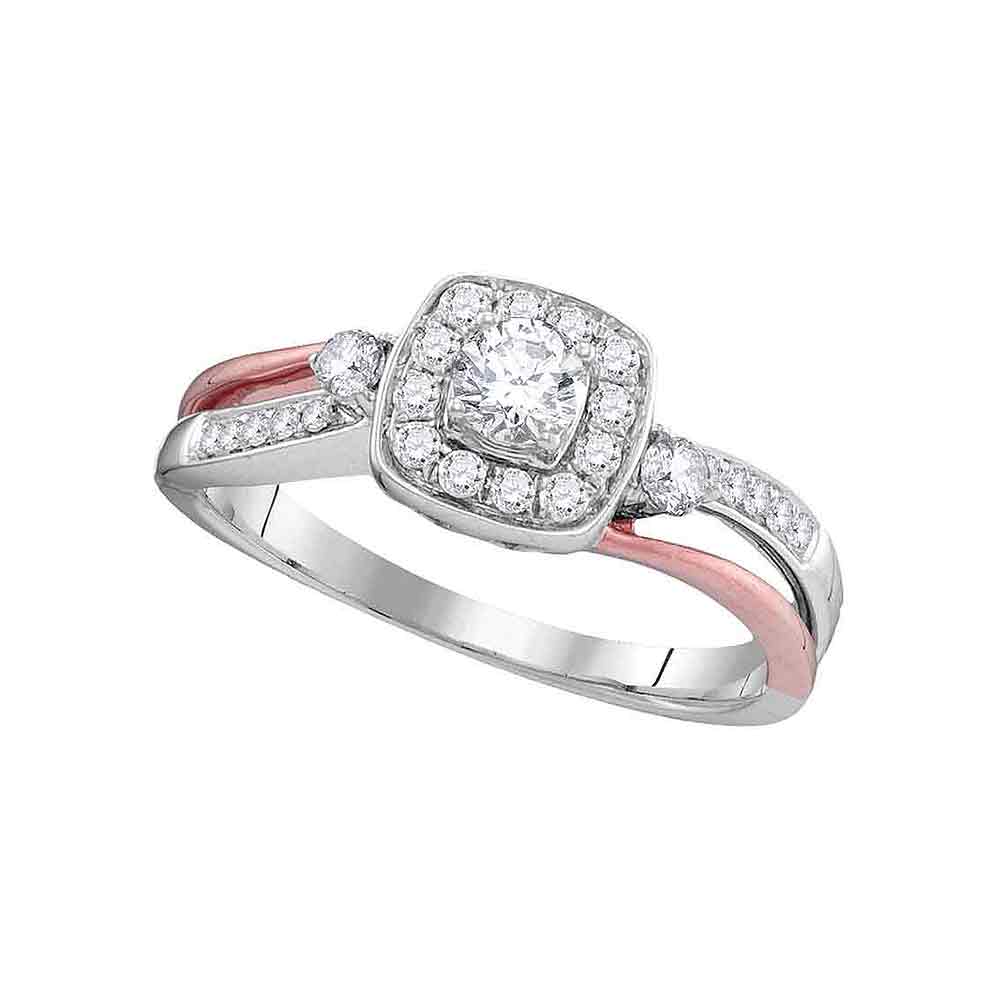 10k White Gold Womens Round Diamond 2-tone Bridal Wedding Engagement Anniversary Ring 1/2 Cttw