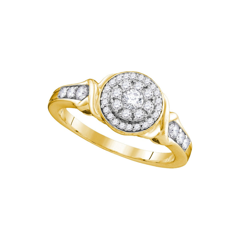 10k Yellow Gold Womens Round Diamond Halo Bridal Wedding Engagement Ring 1/2 Cttw