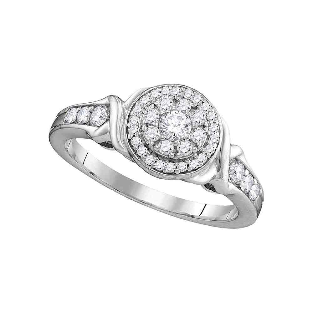 10kt White Gold Womens Round Diamond Solitaire Halo Bridal Wedding Engagement Ring 1/2 Cttw