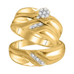 10kt Yellow Gold His & Hers Round Diamond Cluster Matching Bridal Wedding Ring Band Set 1/5 Cttw