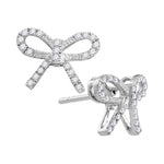 10kt White Gold Womens Round Diamond Bow-tie Ribbon Know Screwback Stud Earrings 1/5 Cttw