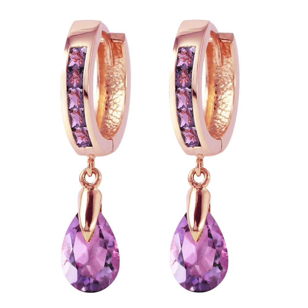 3.3 CTW 14K Solid Rose Gold Huggie Earrings Dangling Amethyst