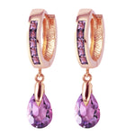 3.3 CTW 14K Solid Rose Gold Huggie Earrings Dangling Amethyst