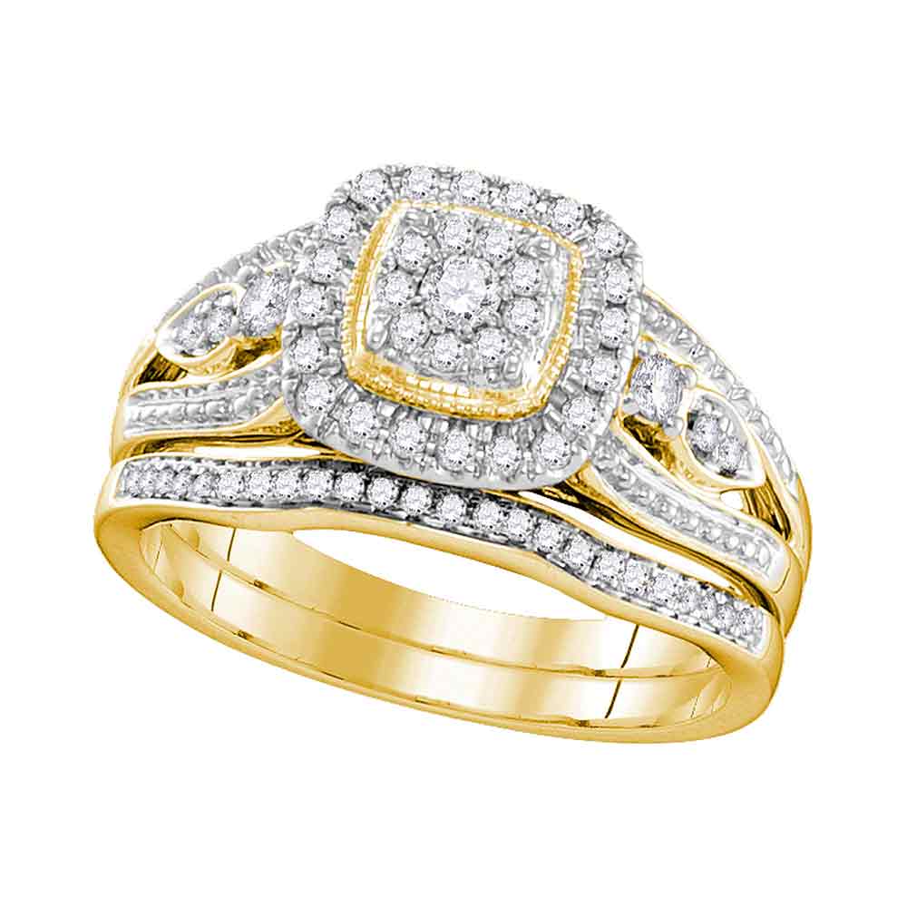 10kt Yellow Gold Womens Round Diamond Bridal Wedding Engagement Ring Band Set 3/8 Cttw