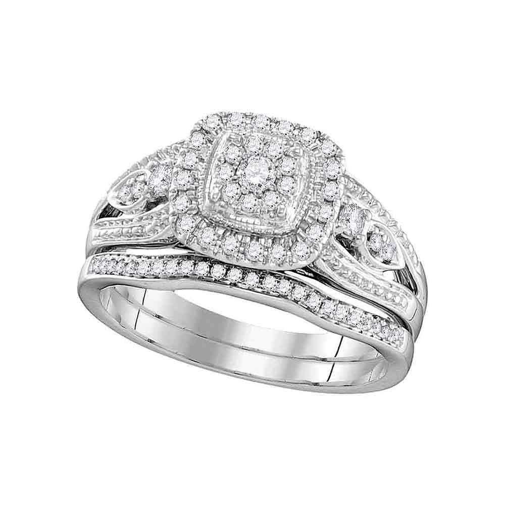 10kt White Gold Womens Round Diamond Bridal Wedding Engagement Ring Band Set 3/8 Cttw