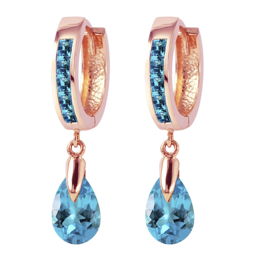 4.2 Carat 14K Solid Rose Gold Huggie Earrings Dangling Blue Topaz