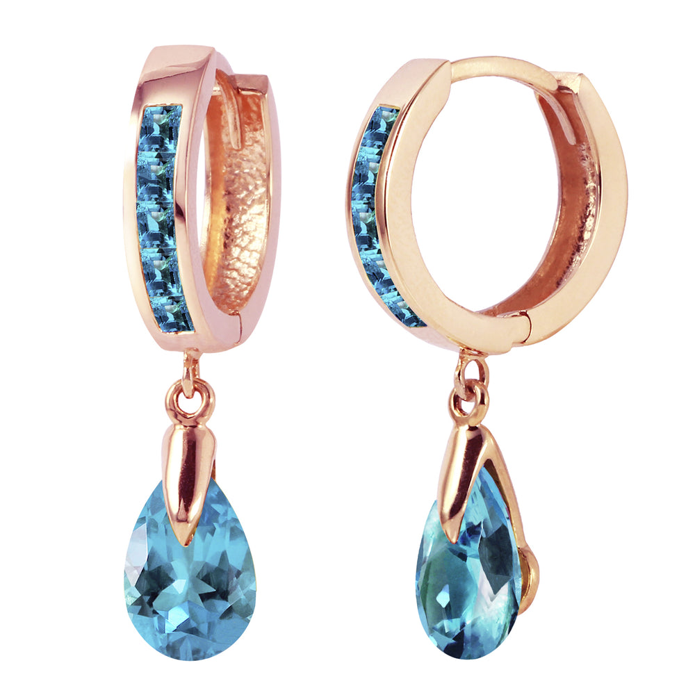 4.2 Carat 14K Solid Rose Gold Huggie Earrings Dangling Blue Topaz