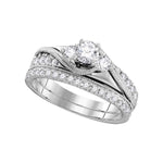 14kt White Gold Womens Round Diamond 3-Stone Bridal Wedding Engagement Ring Band Set 7/8 Cttw