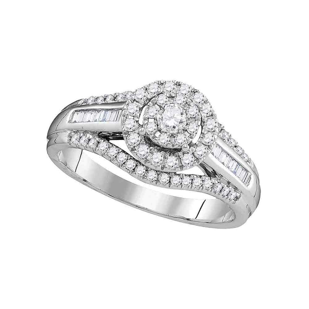10kt White Gold Womens Round Diamond Solitaire Halo Bridal Wedding Engagement Ring 1/2 Cttw