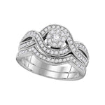 10kt White Gold Womens Round Diamond Milgrain Twist Bridal Wedding Engagement Ring Band Set 1/2 Cttw
