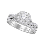 14kt White Gold Womens Round Diamond Halo Twist Bridal Wedding Engagement Ring Band Set 1.00 Cttw