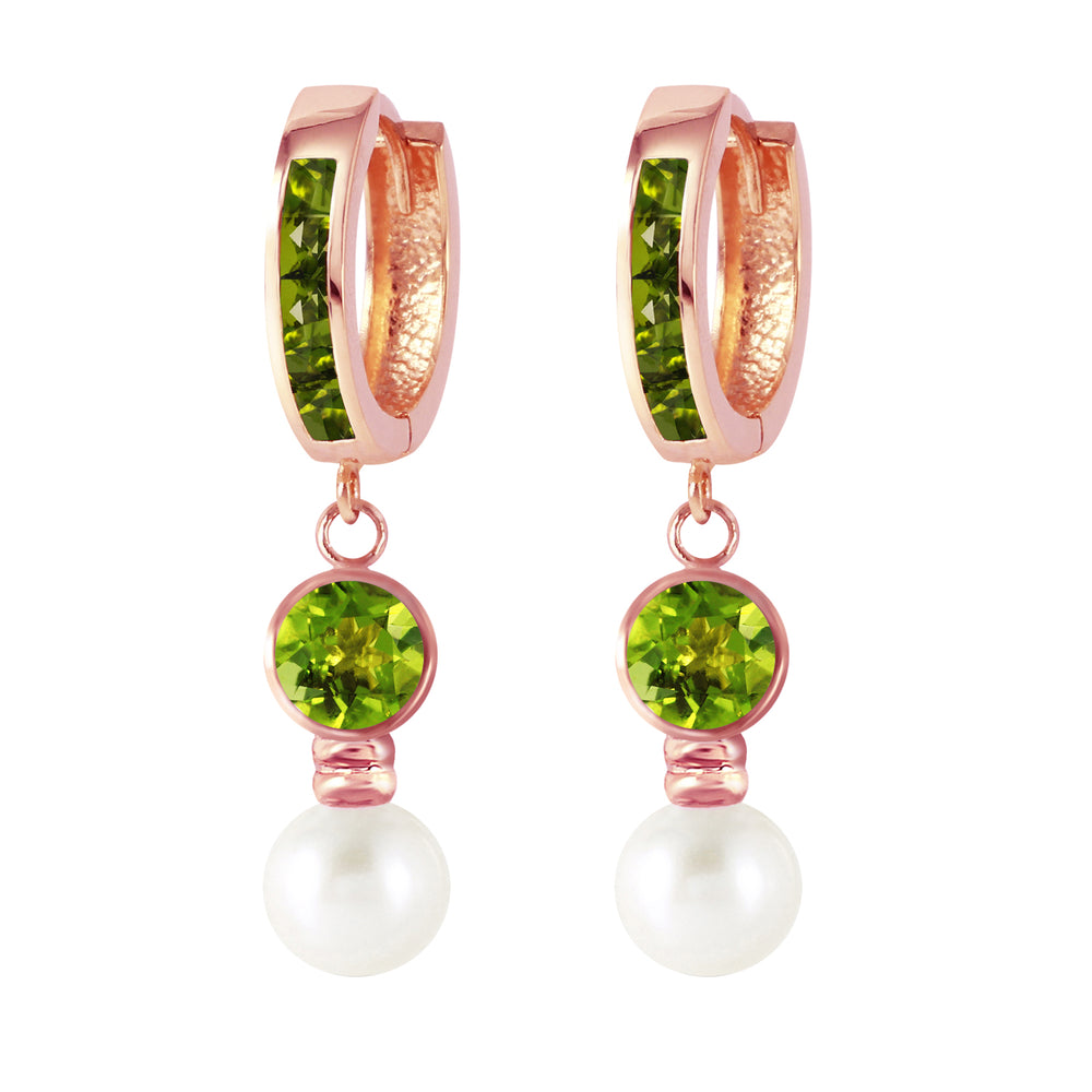 4.3 Carat 14K Solid Rose Gold Huggie Earrings pearl Peridot