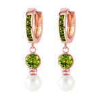 4.3 Carat 14K Solid Rose Gold Huggie Earrings pearl Peridot