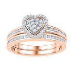 10kt Rose Gold Womens Round Diamond Heart Bridal Wedding Engagement Ring Band Set 1/4 Cttw