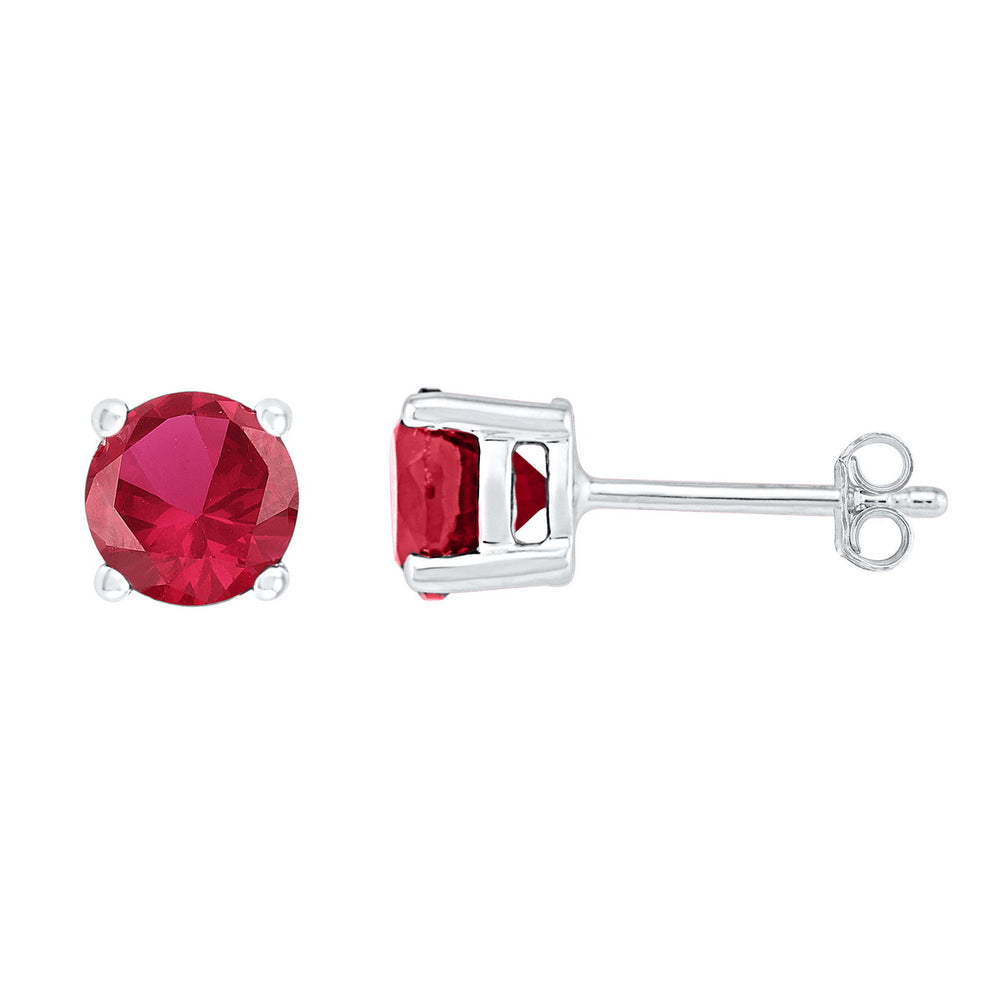 10kt White Gold Womens Round Lab-Created Ruby Stud Earrings 2.00 Cttw