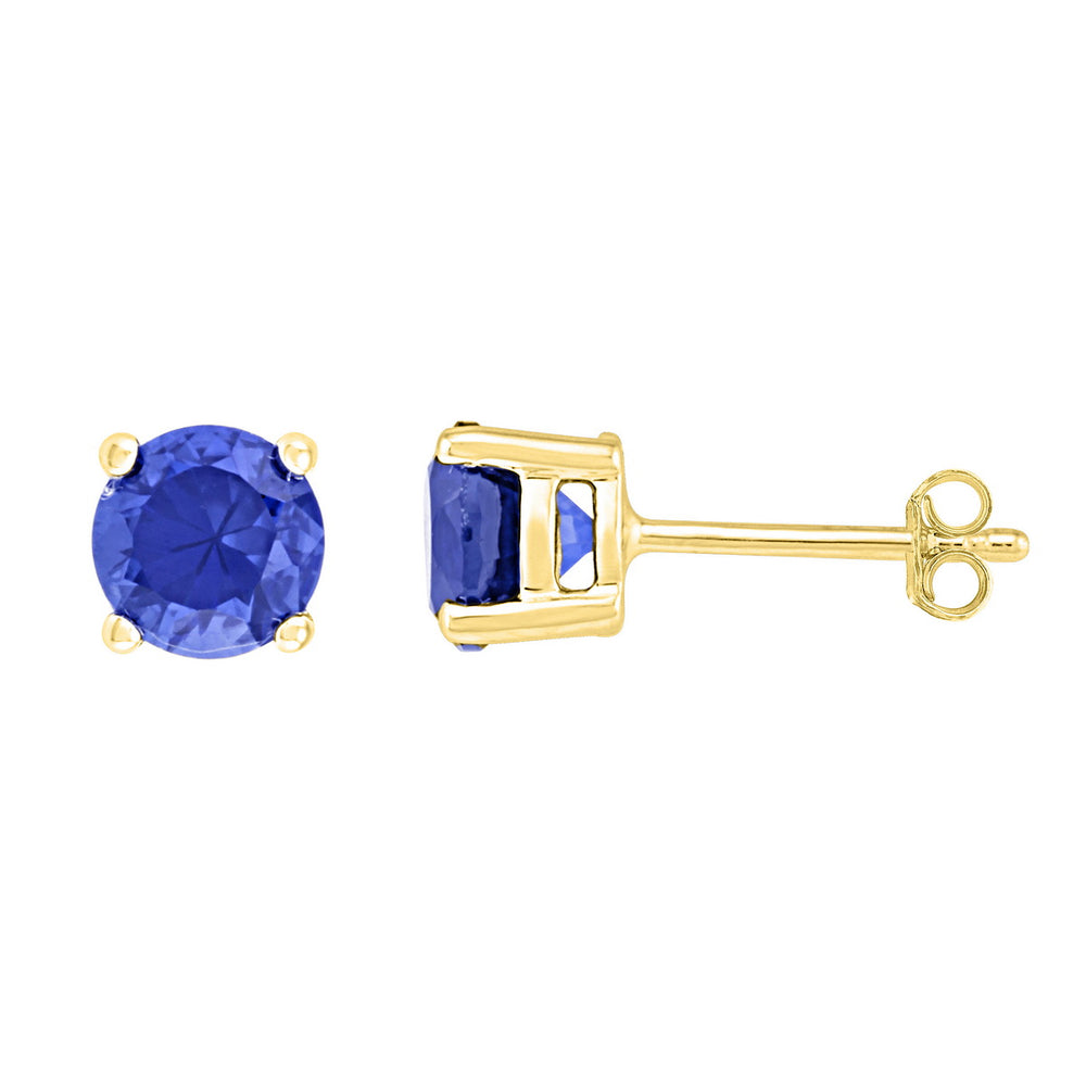 10kt Yellow Gold Womens Round Lab-Created Blue Sapphire Stud Earrings 2.00 Cttw