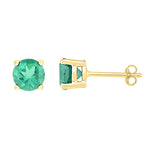 10kt Yellow Gold Womens Round Lab-Created Emerald Solitaire Stud Earrings 2.00 Cttw