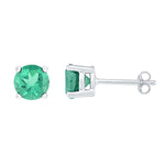 Sterling Silver Womens Round Lab-Created Emerald Solitaire Stud Earrings 2.00 Cttw