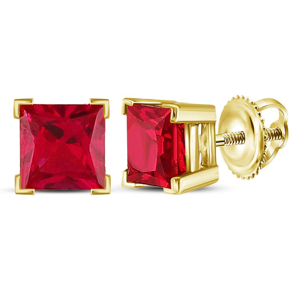 10kt Yellow Gold Womens Princess Lab-Created Ruby Solitaire Earrings 2.00 Cttw