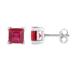 Sterling Silver Womens Princess Lab-Created Ruby Solitaire Stud Earrings 2.00 Cttw