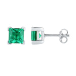 Sterling Silver Womens Princess Lab-Created Emerald Solitaire Stud Earrings 2.00 Cttw