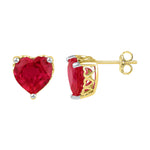 10kt Yellow Gold Womens Heart Lab-Created Ruby Heart Stud Earrings 7.00 Cttw