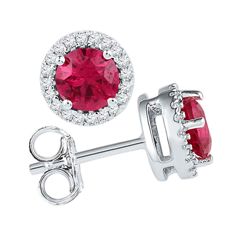 10kt White Gold Womens Round Lab-Created Ruby Solitaire Stud Earrings 1-1/3 Cttw